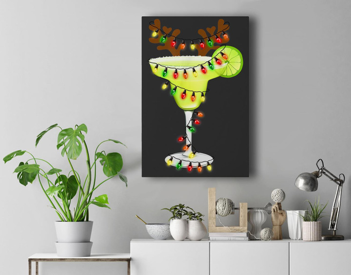 Funny Margarita Reindeer Christmas Lover Squad Xmas Premium Wall Art Canvas Decor-New Portrait Wall Art-Black