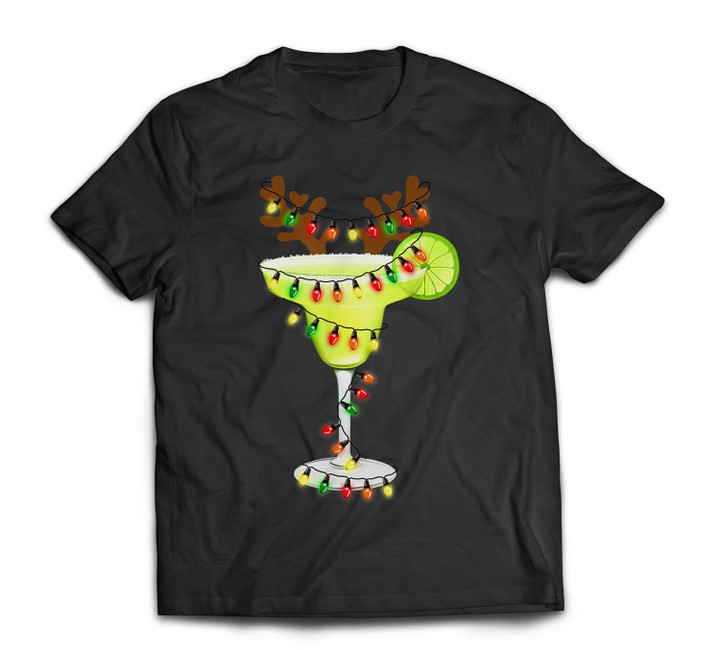 Funny Margarita Reindeer Christmas Lover Squad Xmas T-shirt-Men-Black