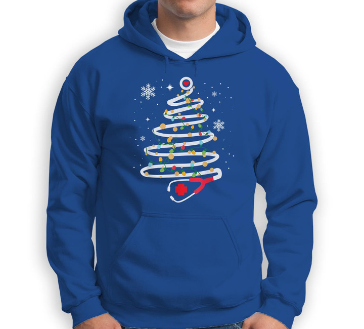 Stethoscope Christmas Tree Cute Healthcare RN Holiday Sweatshirt & Hoodie-Adult Hoodie-Royal