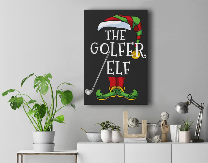 Golfer Elf Golf Family Matching Christmas Group Funny Premium Wall Art Canvas Decor-New Portrait Wall Art-Black