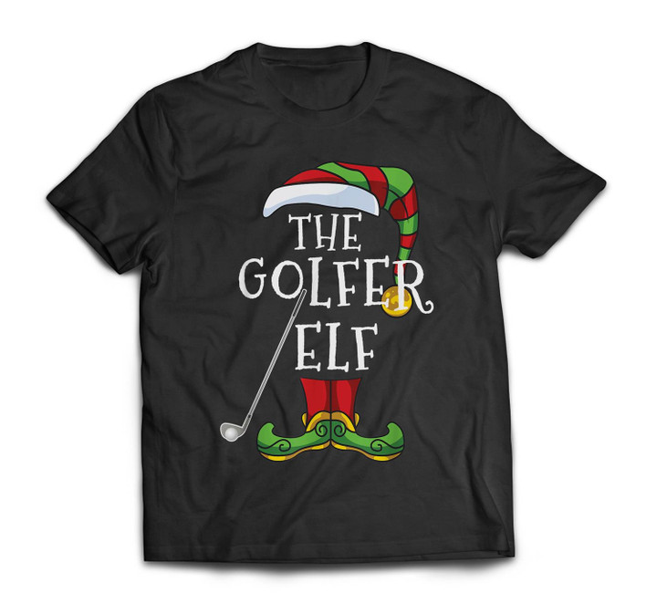 Golfer Elf Golf Family Matching Christmas Group Funny T-shirt-Men-Black