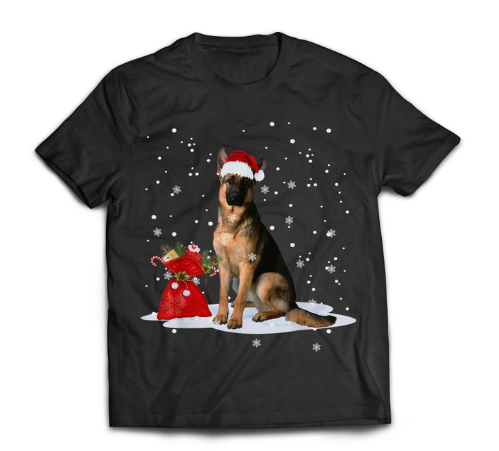 Funny German Shepherd Christmas Santa Hat Animal T-shirt-Men-Black