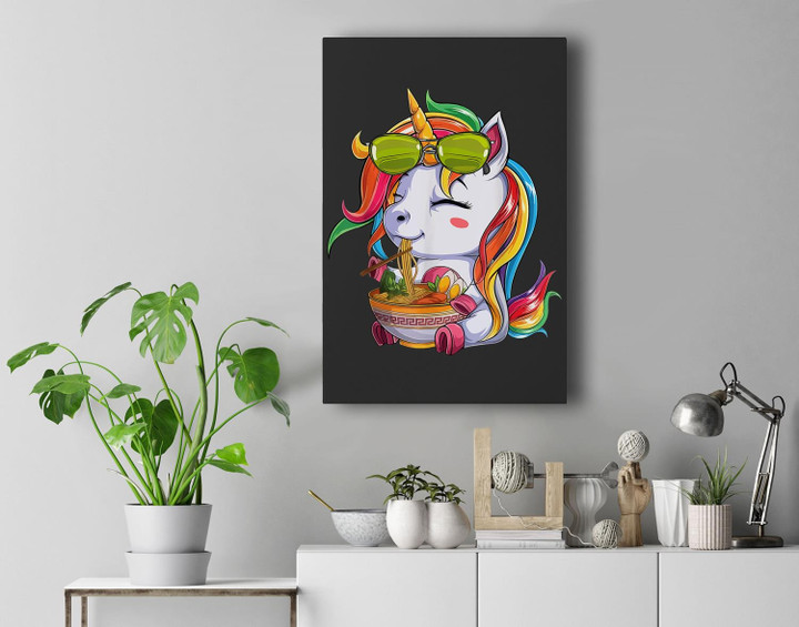 Ramen Unicorn Kawaii Anime Japanese Food Gift Girls ns Premium Wall Art Canvas Decor-New Portrait Wall Art-Black