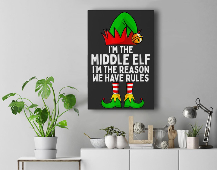 I'm The Middle Elf Matching Family Christmas Premium Wall Art Canvas Decor-New Portrait Wall Art-Black