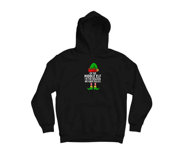 I'm The Middle Elf Matching Family Christmas Youth Hoodie & T-Shirt-Youth Hoodie-Black