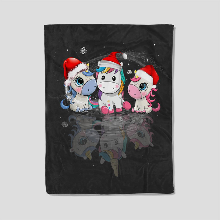 Christmas Unicorn Shadow Santa Hat Funny Xmas Gifts ns Fleece Blanket-30X40 In-Black