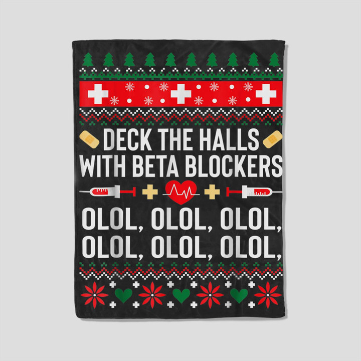 Deck the Halls with beta blockers Nurse Christmas Ugly Xmas Fleece Blanket-30X40 In-Black
