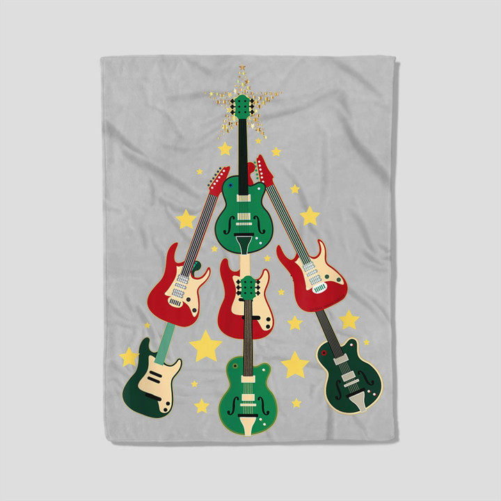 Cool Guitar Christmas Tree Guitar Lovers Christmas Tree Fleece Blanket-30X40 In-White