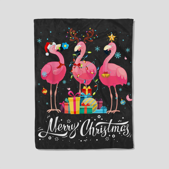Funny Flamingo Lights Santa Hat Sweater Xmas Tree Christmas Fleece Blanket-30X40 In-Black