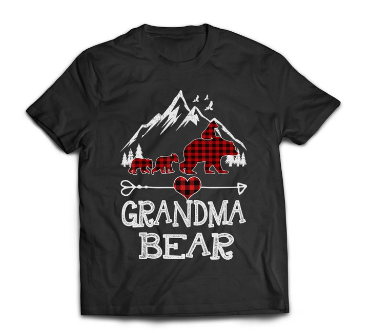 Grandma Bear Christmas Pajama Red Plaid Buffalo Family Gift T-shirt-Men-Black