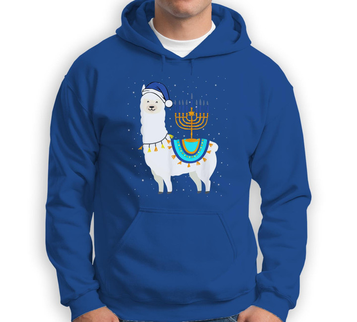 Menorah Hanukkah Llama Cute Alpaca Chanukah Christmas Pajama Sweatshirt & Hoodie-Adult Hoodie-Royal
