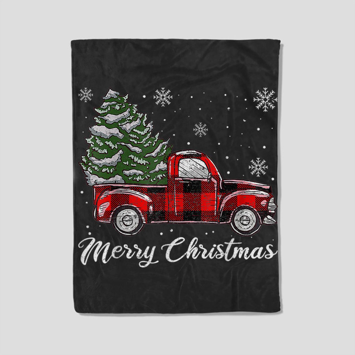 Buffalo Plaid Christmas Tree Vintage Red Truck Xmas Pajama Fleece Blanket-30X40 In-Black