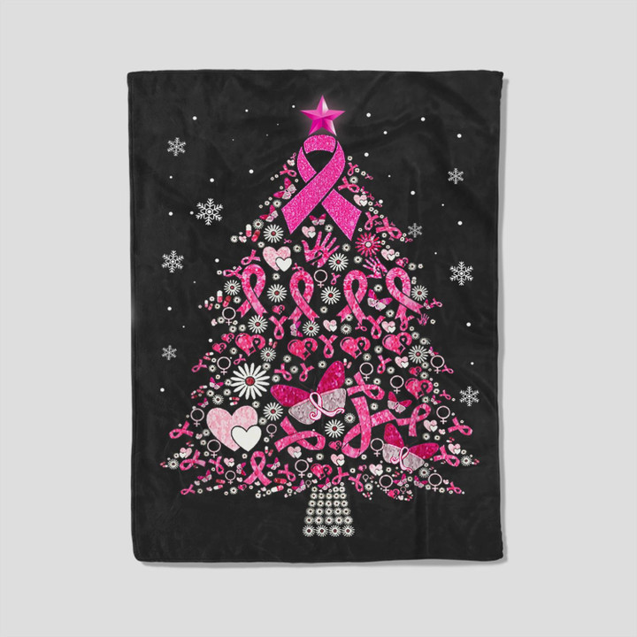 Breast Cancer Ornament Decoration Christmas Tree Snowflakes Fleece Blanket-30X40 In-Black