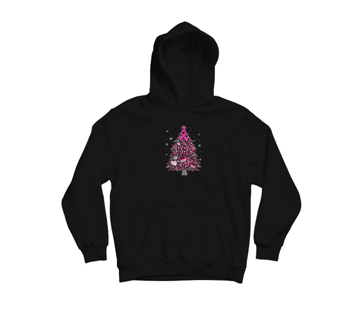 Breast Cancer Ornament Decoration Christmas Tree Snowflakes Youth Hoodie & T-Shirt-Youth Hoodie-Black
