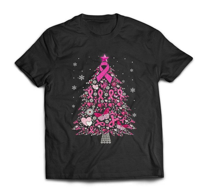Breast Cancer Ornament Decoration Christmas Tree Snowflakes T-shirt-Men-Black