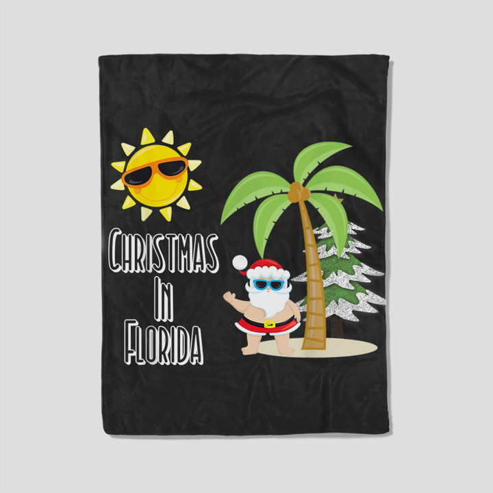 Merry Christmas Florida Style Santa Summer Beach Fleece Blanket-30X40 In-Black