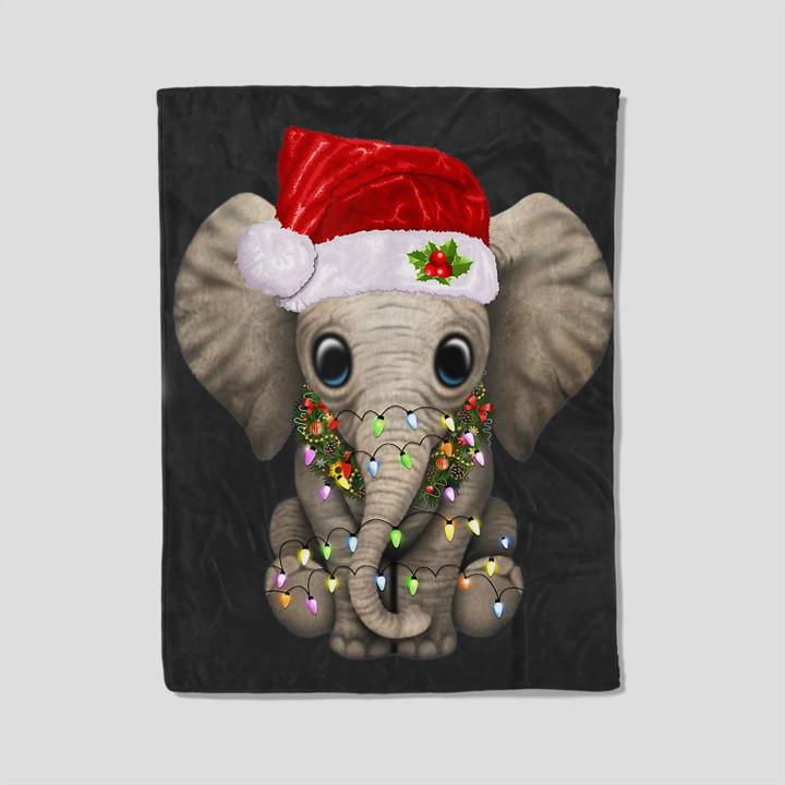 Cute Elephant Christmas Light Funny Elephant Lover Xmas Gift Fleece Blanket-30X40 In-Black