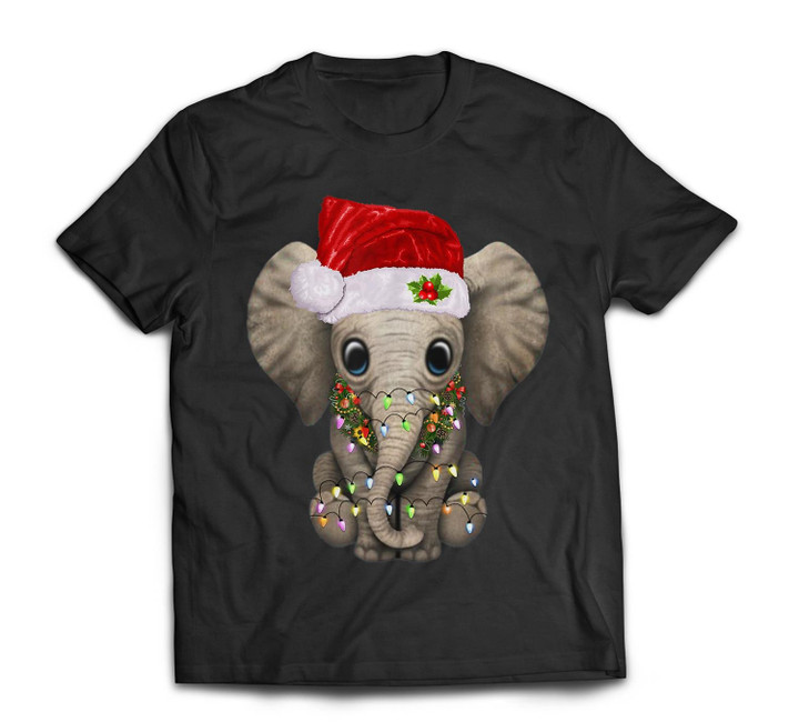Cute Elephant Christmas Light Funny Elephant Lover Xmas Gift T-shirt-Men-Black
