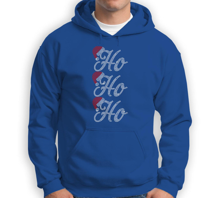 Woman Christmas HO HO HO Santa Hat Bling Rhinestone Sweatshirt & Hoodie-Adult Hoodie-Royal