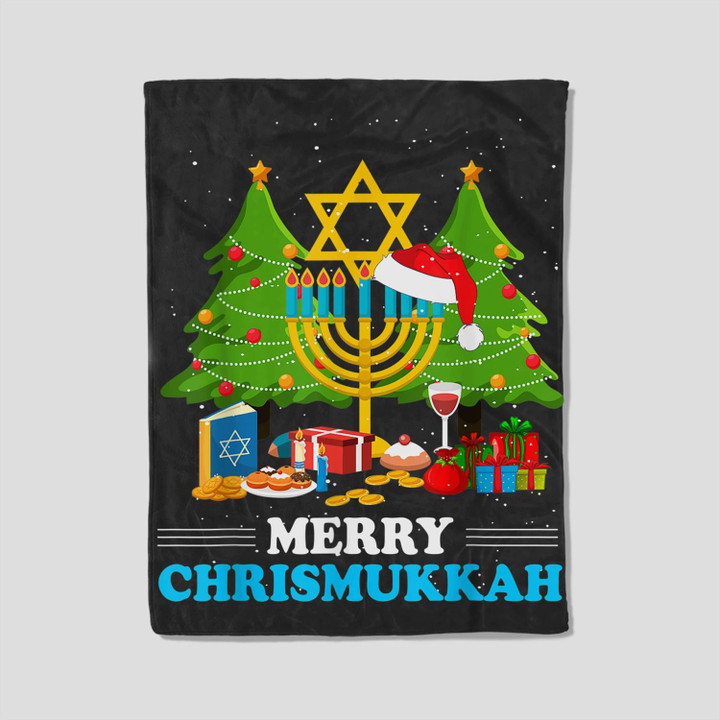Merry Chrismukkah Hanukkah Jewish Chanukah Christmas Fleece Blanket-30X40 In-Black