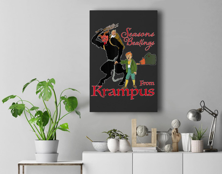 Seasons Beatings Christmas Krampus Premium Wall Art Canvas Decor-New Portrait Wall Art-Black