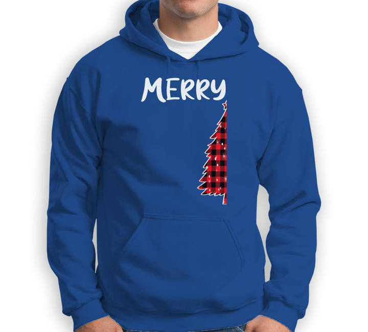 Merry Christmas Tree Buffalo Plaid Xmas Couples Matching Sweatshirt & Hoodie-Adult Hoodie-Royal