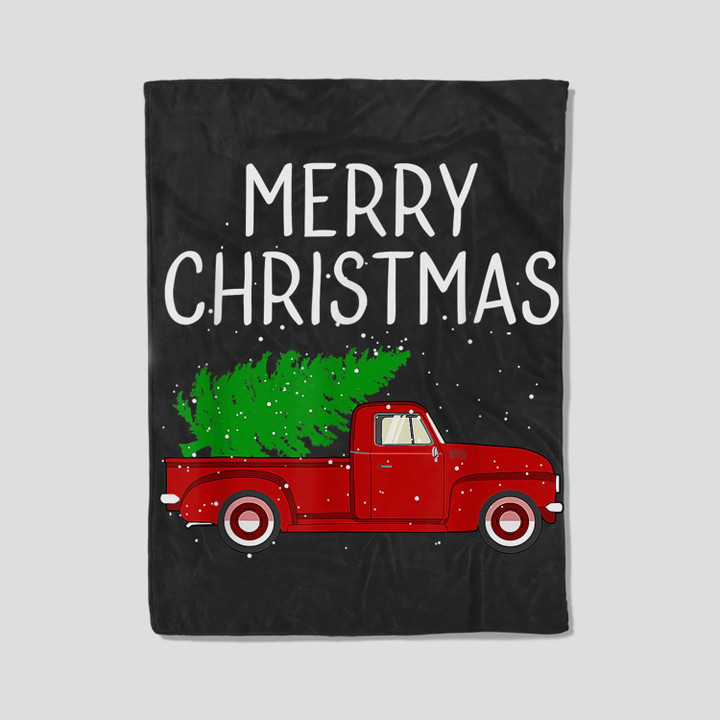 Merry Christmas Vintage Red Truck With Tree Family Matching Fleece Blanket-30X40 In-Black