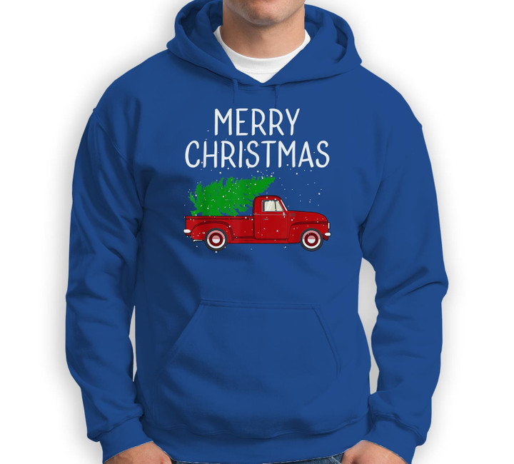 Merry Christmas Vintage Red Truck With Tree Family Matching Sweatshirt & Hoodie-Adult Hoodie-Royal