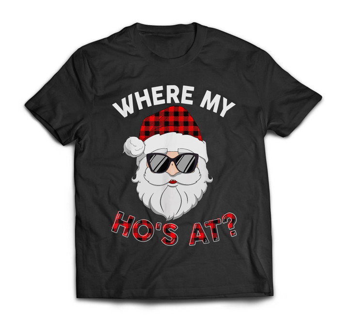 Where's My Hos At Santa Christmas Inappropriate Naughty Xmas T-shirt-Men-Black