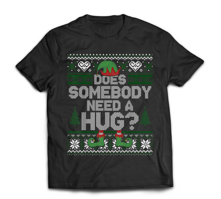 Does Somebody Need A Hug Christmas Elf Buddy Ugly Sweater T-shirt-Men-Black