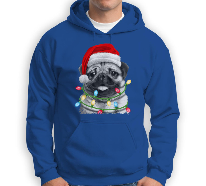 Pug Santa Christmas Tree Lights Xmas Boys Pugmas Dog Dogmas Sweatshirt & Hoodie-Adult Hoodie-Royal