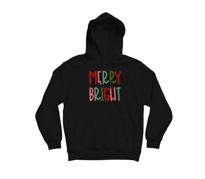 Merry and Bright Christmas Women Girls Kids Toddlers Cute Youth Hoodie & T-Shirt-Youth Hoodie-Black