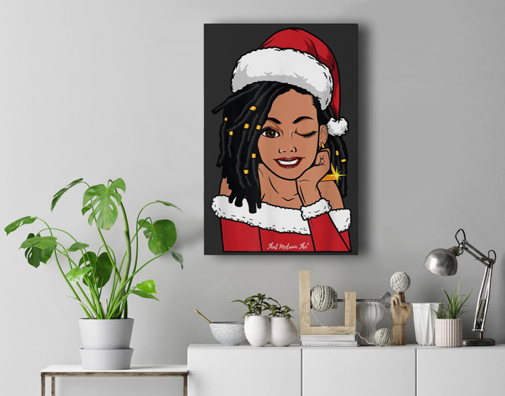 Black Mrs. Claus Locs Winking African American Christmas Premium Wall Art Canvas Decor-New Portrait Wall Art-Black