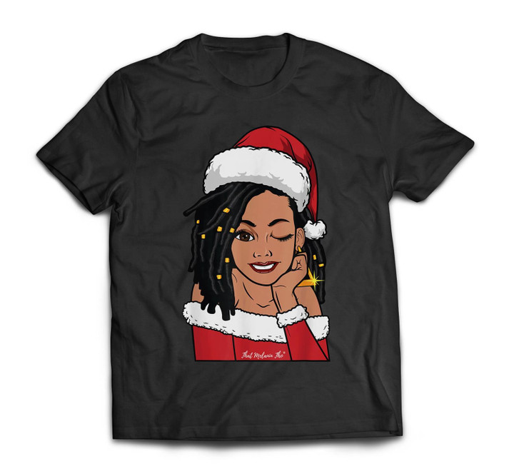 Black Mrs. Claus Locs Winking African American Christmas T-shirt-Men-Black