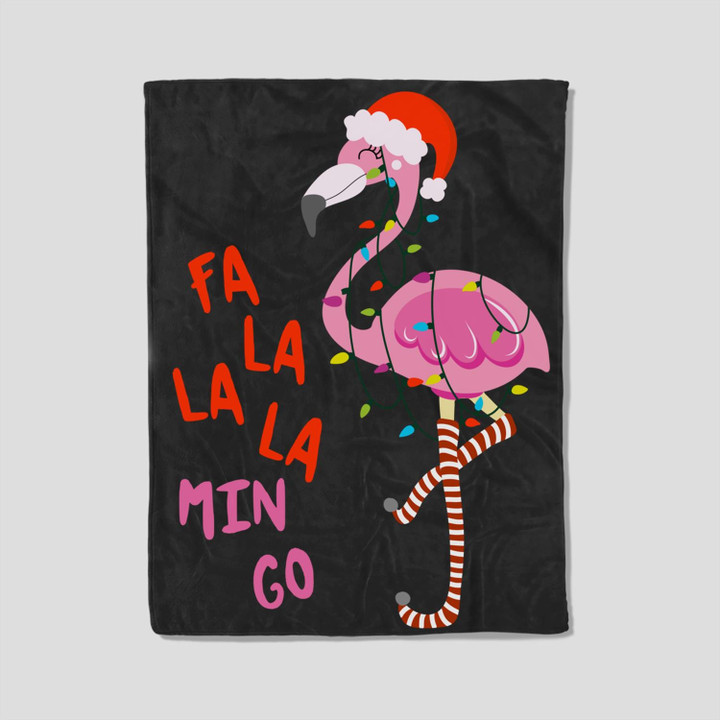 Fa La La Mingo Flamingo Christmas Tree Lights Tropical Xmas Fleece Blanket-30X40 In-Black
