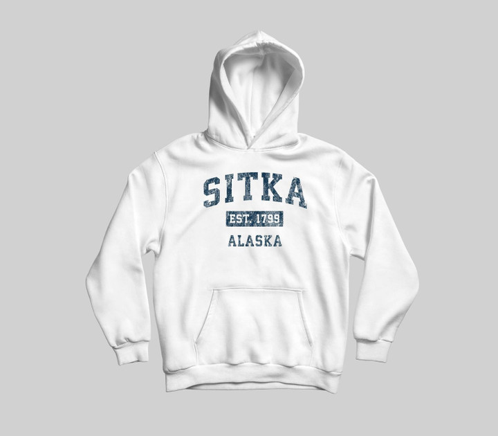 Sitka Alaska AK Vintage Sports Design Navy Print Youth Hoodie & T-Shirt-Youth Hoodie-White