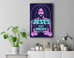 Jesus Is My Homeboy 80s colors Premium Wall Art Canvas Decor-New Portrait Wall Art-Navy