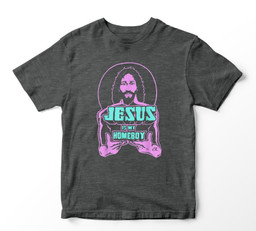 Jesus Is My Homeboy 80s colors Youth Hoodie & T-Shirt-Youth T-Shirt-Dark Heather