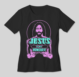 Jesus Is My Homeboy 80s colors T-shirt-Women-Black