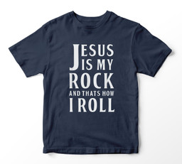 Jesus Is My Rock and Thats How I Roll Youth Hoodie & T-Shirt-Youth T-Shirt-Navy