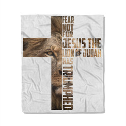 Jesus Lion Judah Cross Faith Christ Gift Fleece Blanket-50X60 In-White