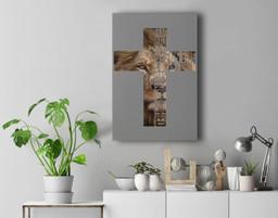 Jesus Lion Judah Cross Faith Christ Gift Premium Wall Art Canvas Decor-New Portrait Wall Art-Gray