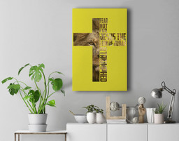 Jesus Lion Judah Cross Faith Christ Gift Premium Wall Art Canvas Decor-New Portrait Wall Art-Yellow