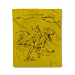 Jesus Riding T-Rex Dinosaur Fleece Blanket-50X60 In-Yellow
