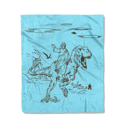 Jesus Riding T-Rex Dinosaur Fleece Blanket-50X60 In-Light Blue