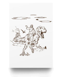 Jesus Riding T-Rex Dinosaur Matter Poster-24X36-White
