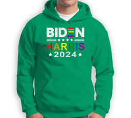 Joe Biden 2024 Rainbow Flag Gay Pride Support LGBT Parade Sweatshirt & Hoodie-Adult Hoodie-Irish Green