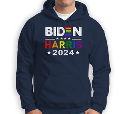Joe Biden 2024 Rainbow Flag Gay Pride Support LGBT Parade Sweatshirt & Hoodie-Adult Hoodie-Navy