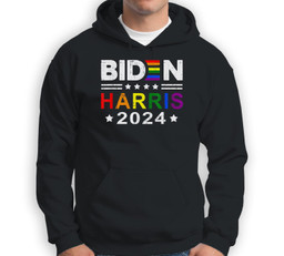 Joe Biden 2024 Rainbow Flag Gay Pride Support LGBT Parade Sweatshirt & Hoodie-Adult Hoodie-Black