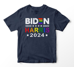 Joe Biden 2024 Rainbow Flag Gay Pride Support LGBT Parade Youth Hoodie & T-Shirt-Youth T-Shirt-Navy